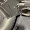 Close-up of BMW E39 M5 subframe with fully TIG-welded bracket and metallic silver powdercoat