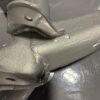 Close-up of reinforced factory welds on BMW E39 M5 rear subframe with silver powdercoat