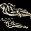 Full view of BMW S85 equal length stainless headers with stepped primaries, V-band collectors, and dual O2 sensor bungs